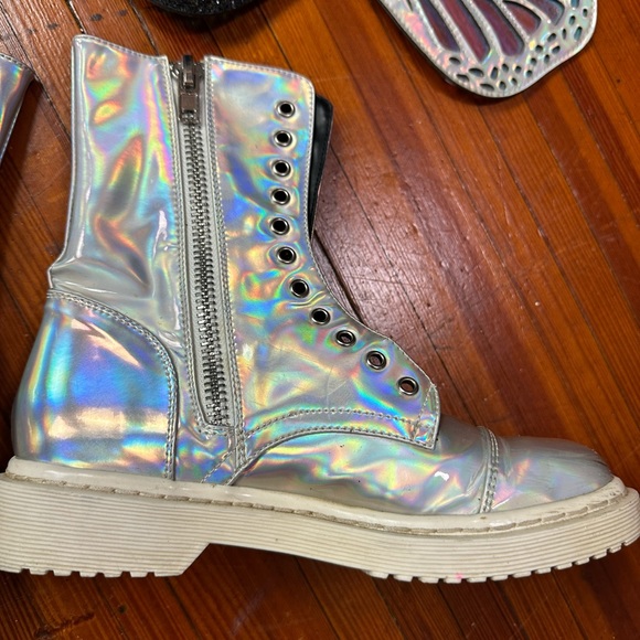 Current mood butterfly boots rave festival fairy wing holographic holiday silver - Picture 4 of 11